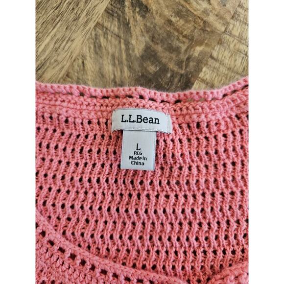 L.L Bean Linen Blend Basketweave Cardigan Sweater Women's Size L Coral - Picture 8 of 10